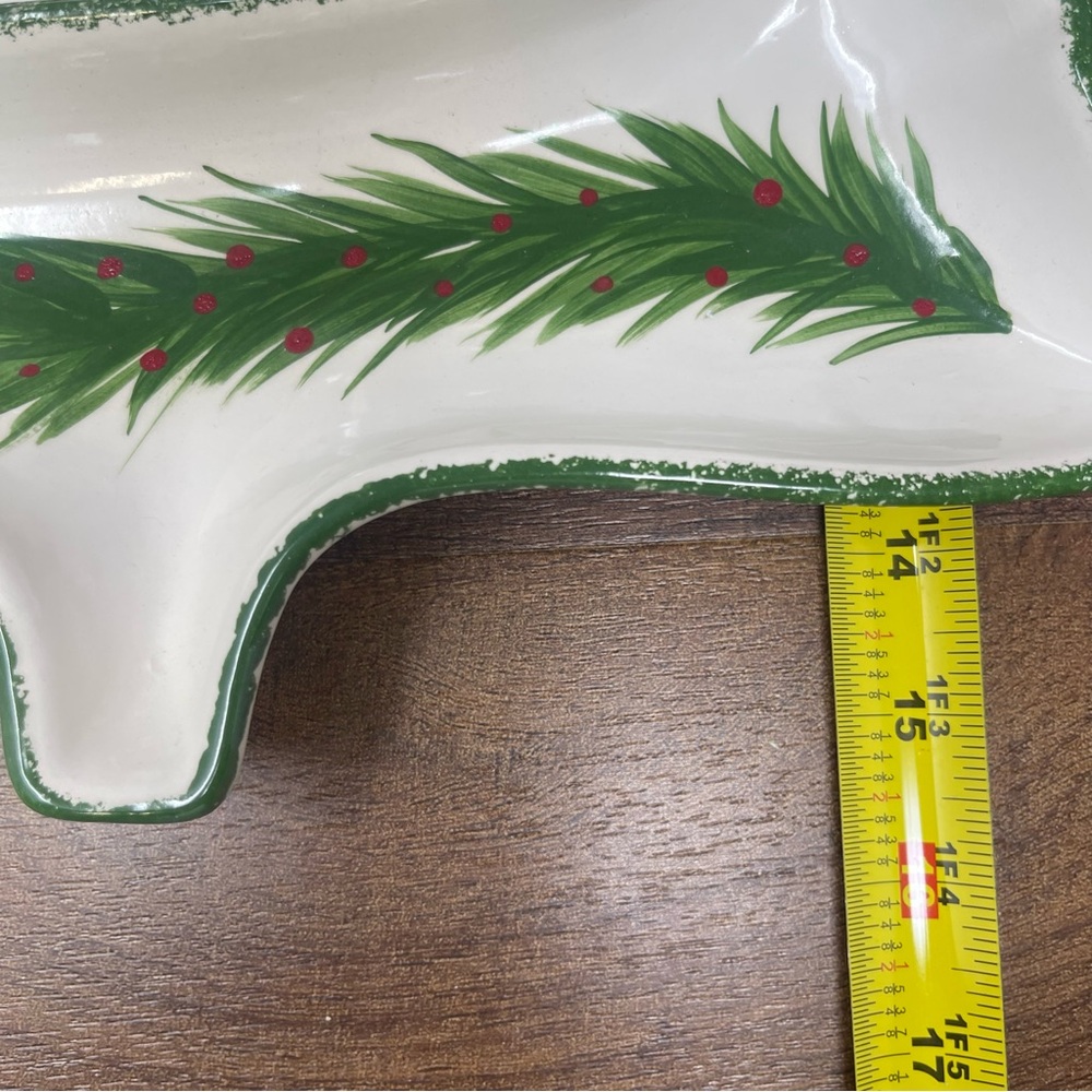 MCM Vintage Hobbyist Hand Painted Divided Ceramic Christmas Tree Tray/Dish - Picture 9 of 9